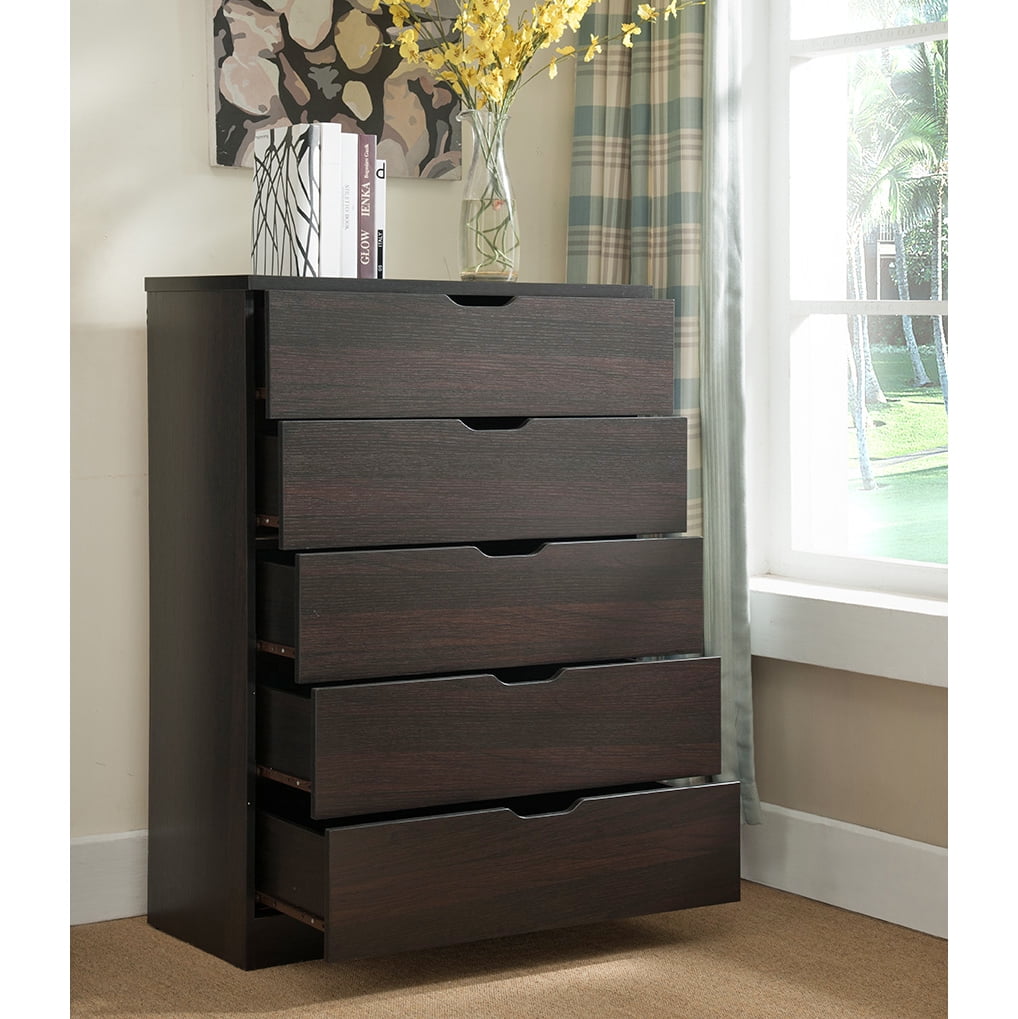 Aukfa 5 Tall Drawer Dresser Wide Chest of Drawers for Bedroom Entryway Living Room,Chocolate