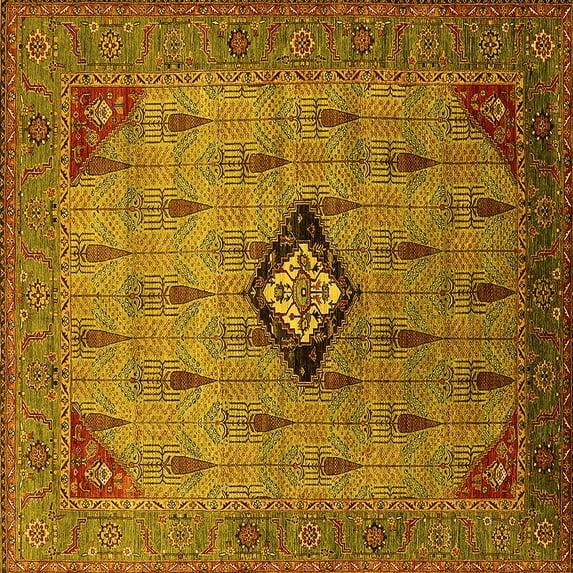 Ahgly Company Indoor Square Oriental Yellow Industrial Area Rugs, 6' Square