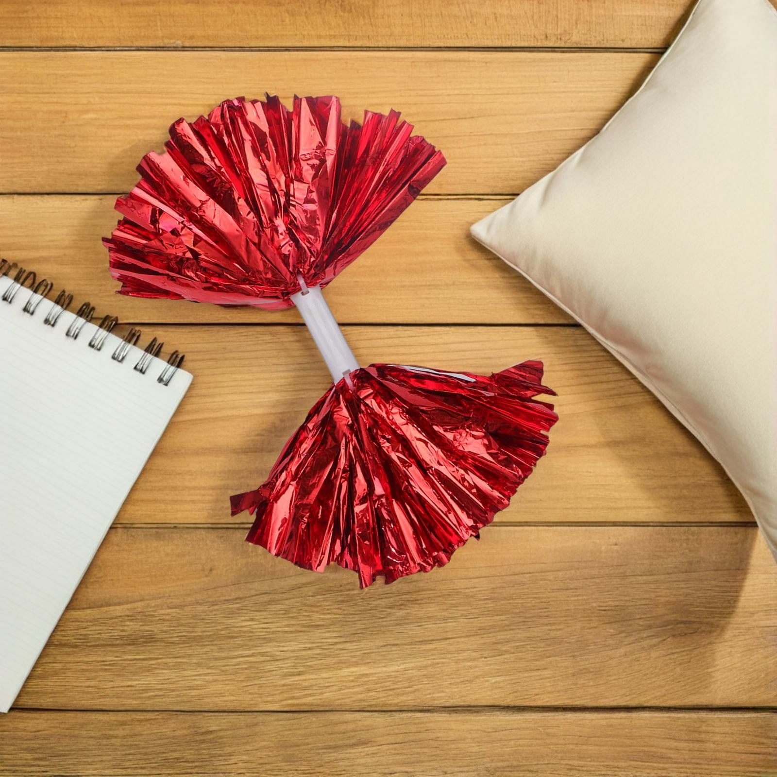 WRISTBIQUE Set of 4 Red Plastic Pom Poms, High Visibility Cheerleading Party Accessories for Celebrations and Events