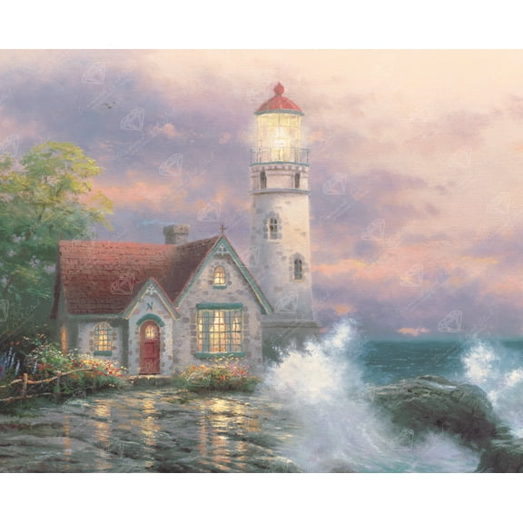 DIAMOND ART CLUB® Beacon of Hope Diamond Painting Kit, Fun DIY Crafts for Adults, Round Diamond Art Canvas by Thomas Kinkade, 16" x 13" (40.7 cm x 33 cm)