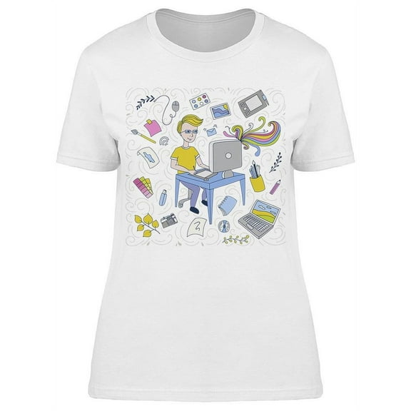 Programmer, Doodle Style T-Shirt Women -Image by Shutterstock, Female Medium