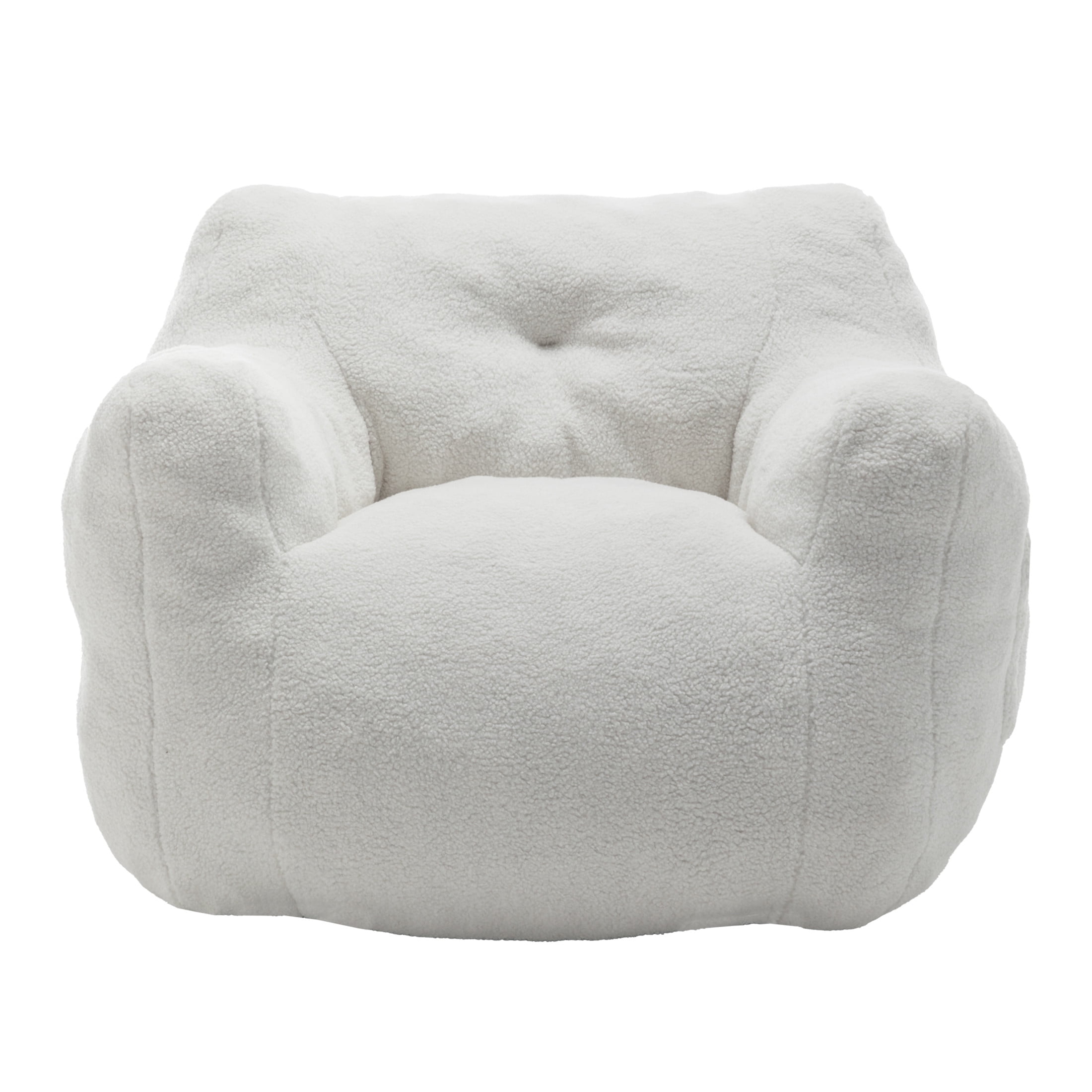 Noble House Nexo Plush Stuffed Memory Foam Bean Bag Sofa, Large Comfy Lounger with Armrest for Living Room, White