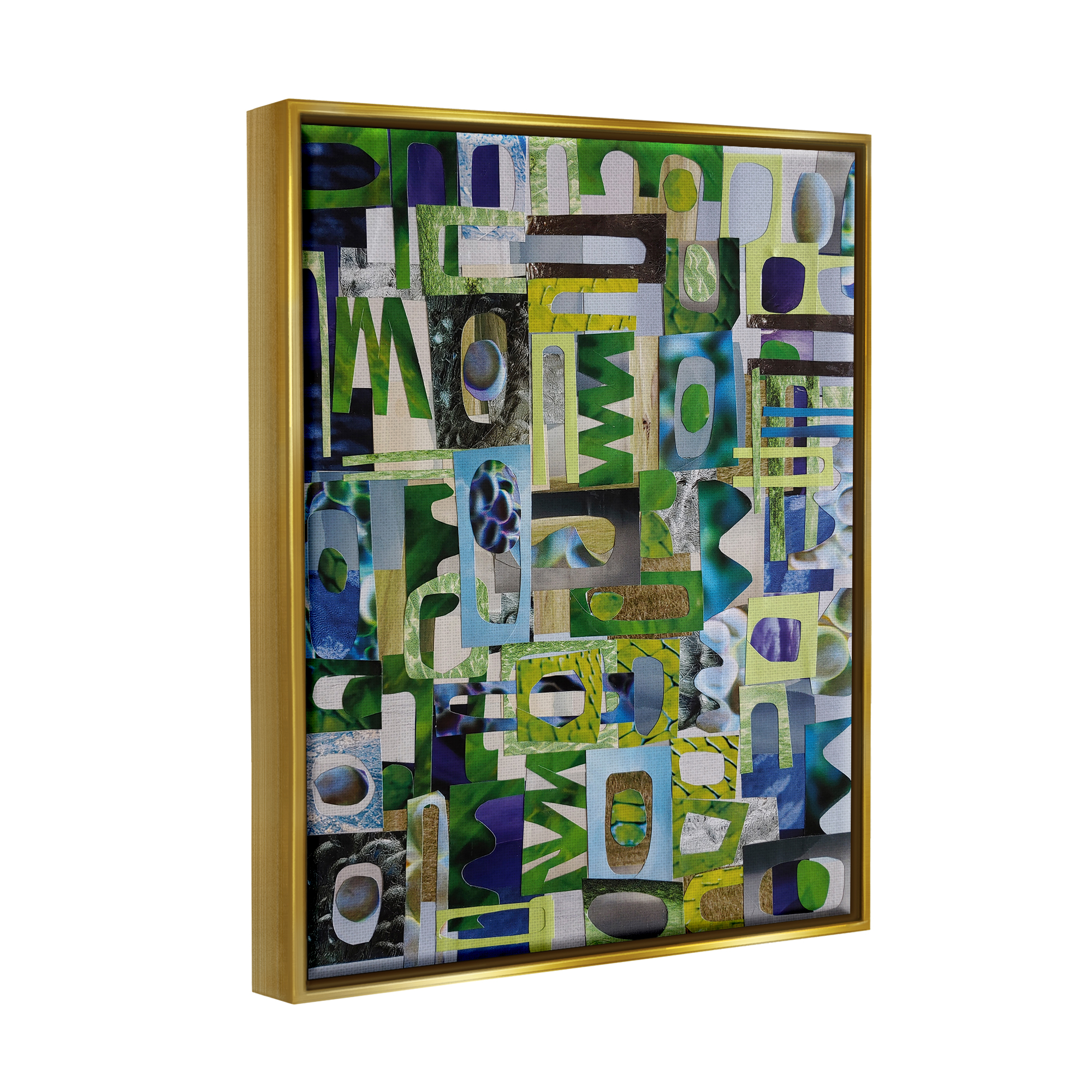 Stupell Golders Green Abstract Shape Collage Abstract Painting Gold Floater Framed Art Print Wall Art