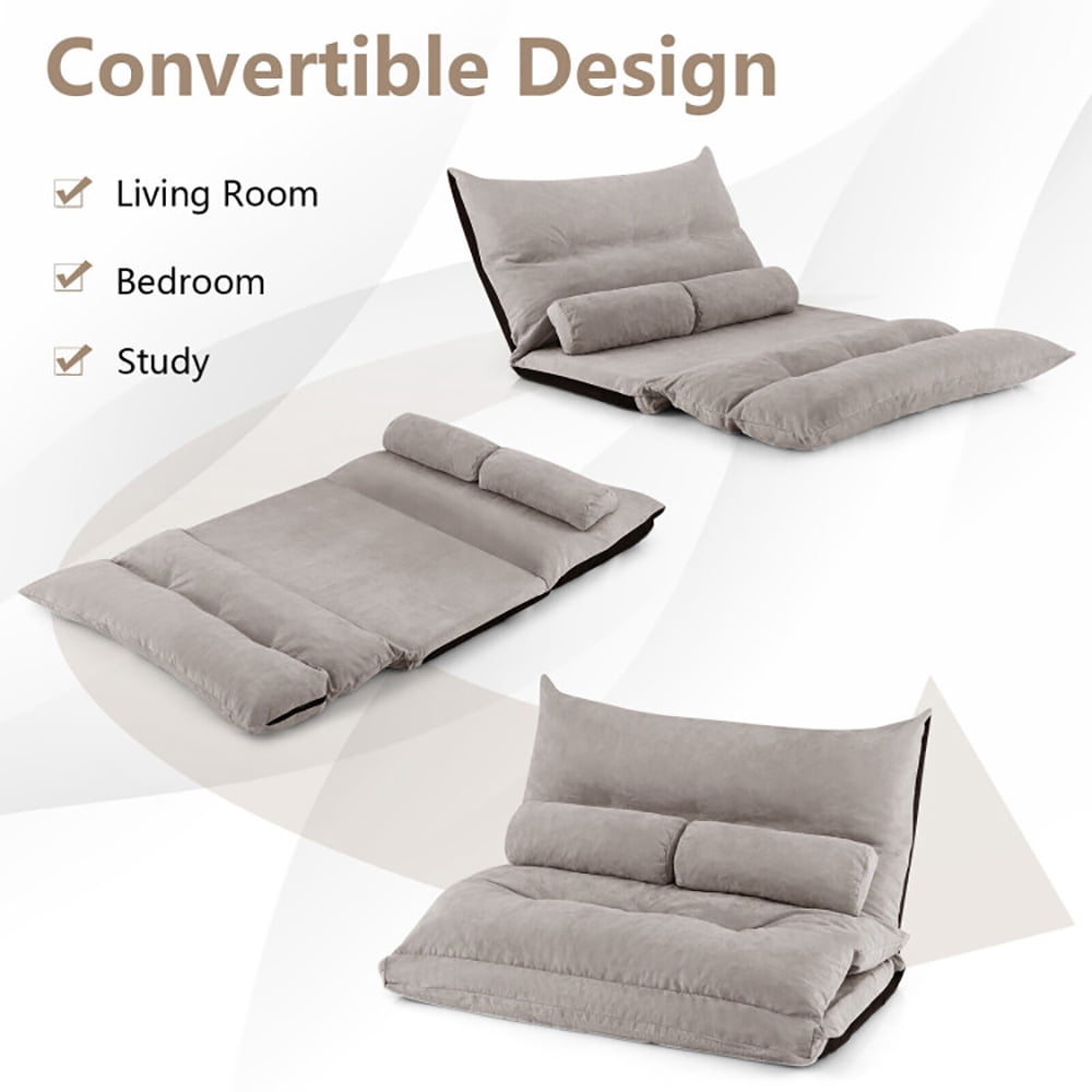 Finihen Sofa Bed, Floor Sofa Bed, Adjustable Floor Sofa Bed with 2 Lumbar Pillows, for Living Room, Bedroom, Gray