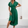 thumbnail image 6 of RYRJJ Women's Summer Dresses Elegant Casual Short Sleeve Wrap V-Neck A-Line Loose Fit Swing Cocktail Party Midi Dress(Green,S), 6 of 9