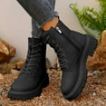 thumbnail image 2 of Rokment Women's Combat Boots With Side Zipper 2025 Winter Fall Fashion Black White Leather Platform Chunky Mid Calf Ankle Booties Black Size 9, 2 of 6