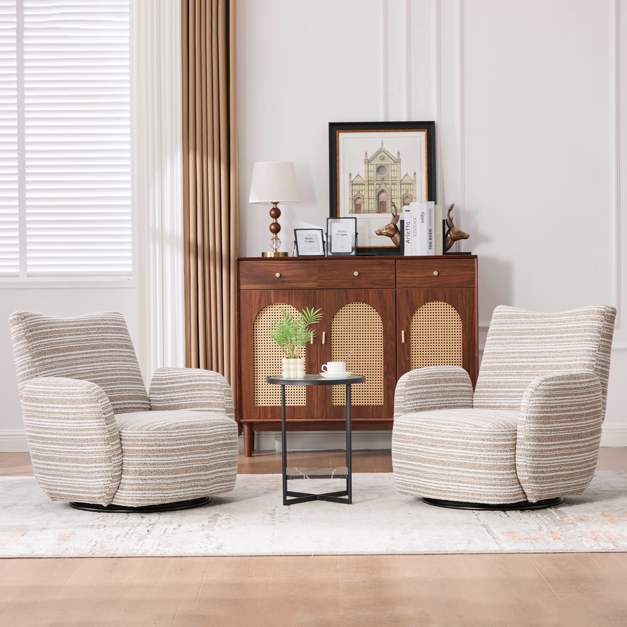 Aukfa 360 Degree Boucle Swivel Accent Chair for Living Room, 20.4" Deep, Support Up to 550lbs, Beige