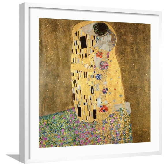 Art.com The Kiss, 1907-08 Giclee Print by Gustav Klimt, White Frame Wall Art, 29" x 29"