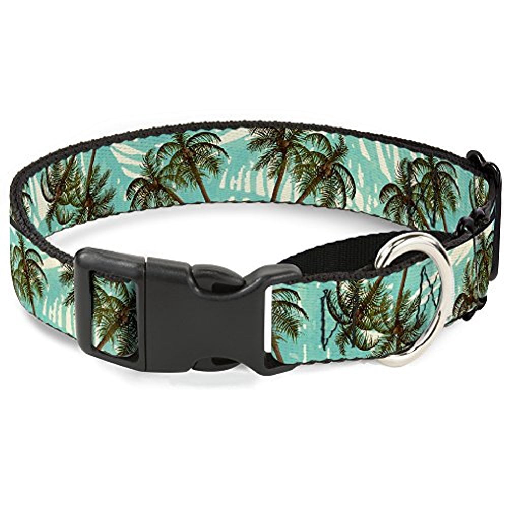 buckle-down martingale dog collar - palm trees rings greens blacks - 1" wide - fits 15-26" neck size - large