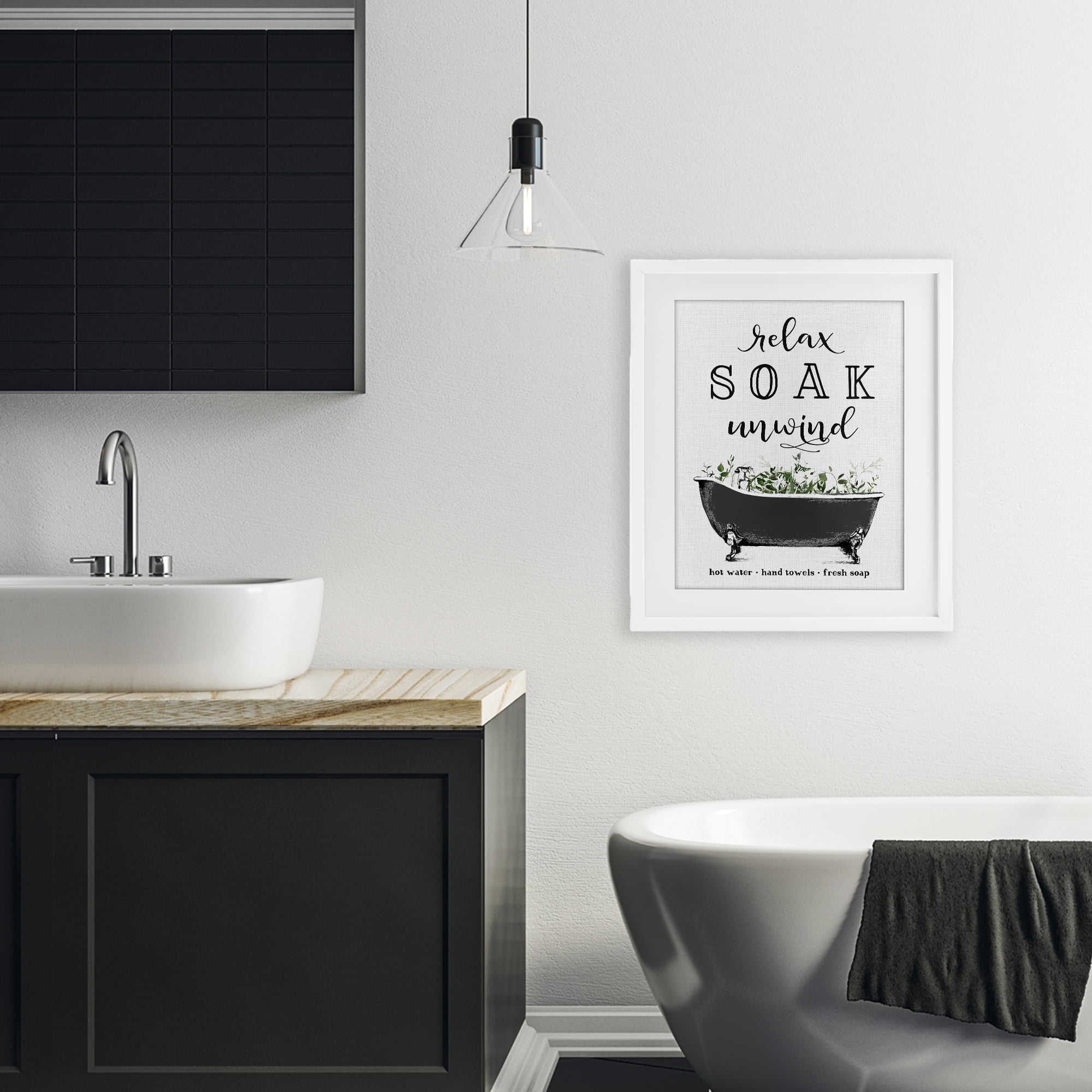 Vintage Bathing Reminders White Framed Print Under Glass, design by Lettered and Lined