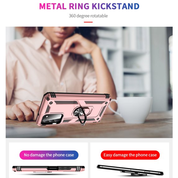 Compatible with Samsung Galaxy A03s Protective Case,Heavy Duty Shockproof Armor Phone Case with 360° Rotating Metal Ring Holder Kickstand Military Grade Protection Rugged Cover,Rosegold