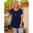 thumbnail image 4 of Plus Size Tops for Women Short Sleeve Shirts Casual Summer Clothes Round Neck Tunics for Leggings, 4 of 6