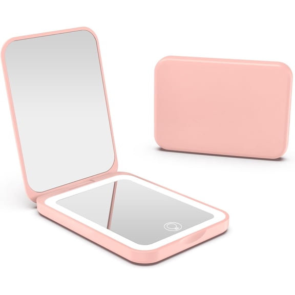 Unbranded 2025 Pocket Mirror, Rechargeable Dimmable 3 Color Lighting 1X/3X LED Compact Travel Makeup Mirror for Purse, Portable, Folding, Handheld, Small Lighted Mirror for Women Gift, Pink