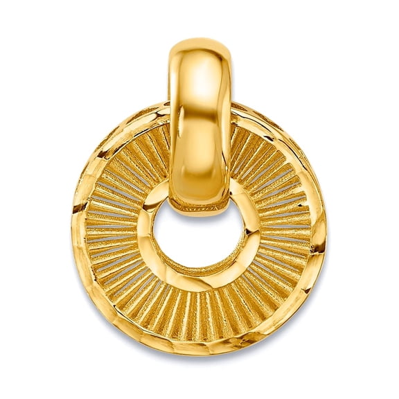 15.38mm 14k Solid Yellow Gold Polished and Sparkle-Cut Circle Pendant Necklace Pendant for Women