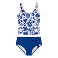 thumbnail image 3 of REDARER Girls Floral Tankini Set, Blue White Print Crop Top with Solid High Waist Bow Tie Bottoms,13-14 Years, 3 of 4