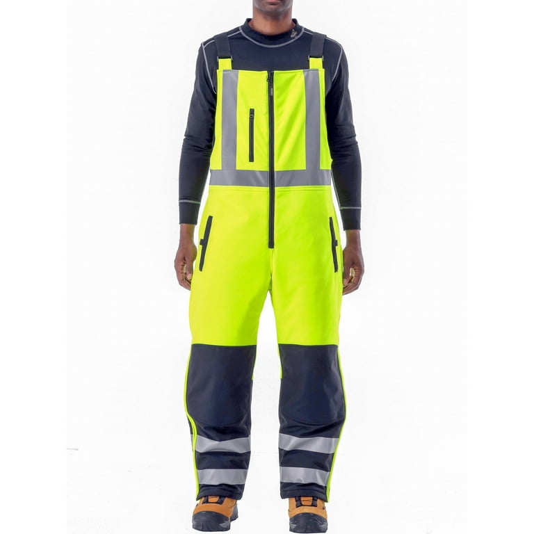 RefrigiWear High Visibility Hi Vis ANSI Class E, Insulated Softshell High  Bib Work Overalls (Lime, XX-Large) 