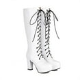 thumbnail image 5 of Xfvqtps Boots for Women Chunky Heel Lace up Ankle Boots Western Cowboy Style Flatform Sole Mid Calf Booties Patent Leather Fashion White, 5 of 5