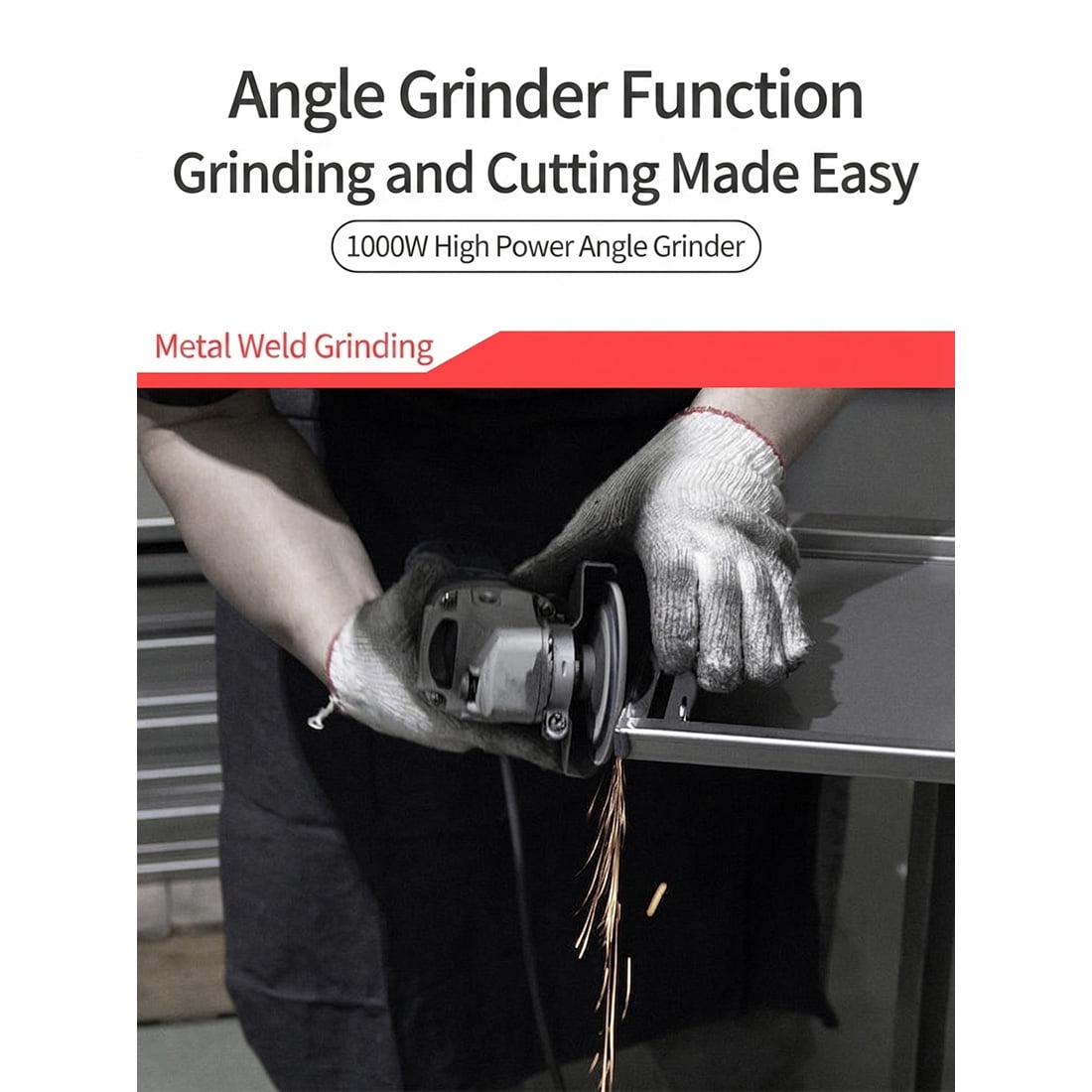 Angle Grinder 5 Inch 1000W Variable Speed Heavy Duty Metal Grinding Cutting Machine 125mm Disc for Workshop Professional Use