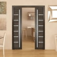 thumbnail image 3 of Sliding French Double Pocket Doors with Frosted Glass | Quadro 4088 Chocolate Ash | Kit Trims Rail Hardware | Solid Wood Interior Bedroom Sturdy Doors-84" x 84" (2* 42x84), 3 of 6