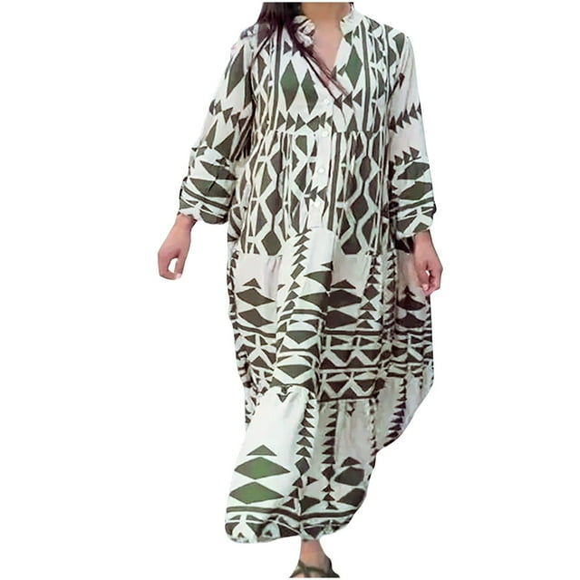 Womens V-Neck Fashion Printing Casual Dress