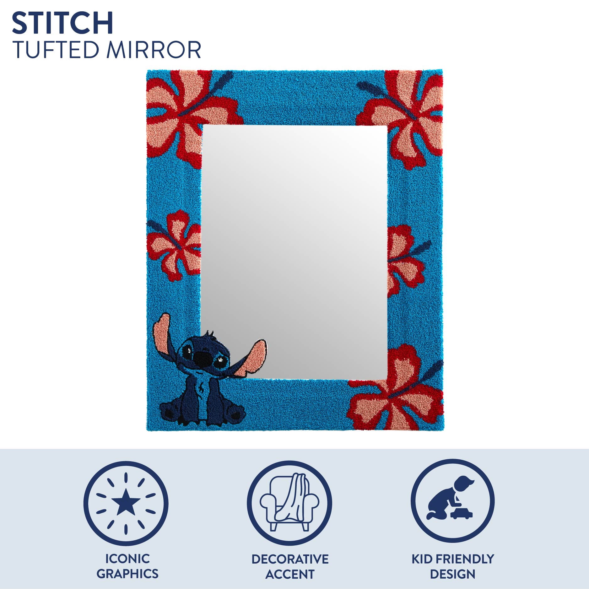 Disney Wall Mirror, Stitch Tufted Design, 18" x 22", for Kids and Teens
