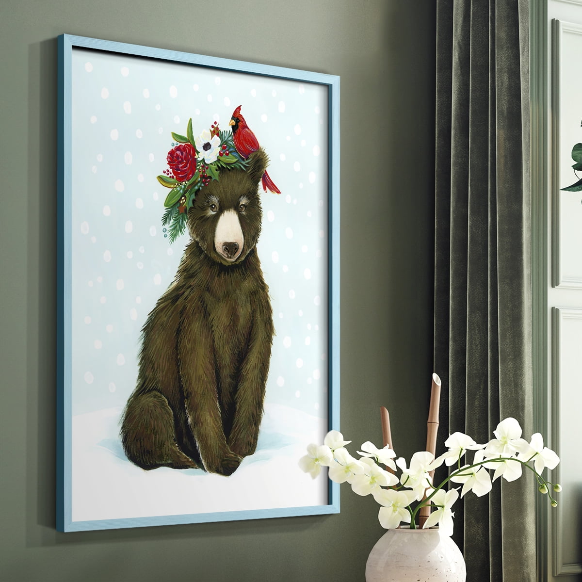 Winter Woodland Creatures with Cardinals I Framed Print - Solid Wood in Single Picture Frame Solid Wood 2 Framed Print