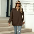 thumbnail image 4 of Female -Shirts Long Sleeve Banded Bottom Tops Business Casual Tops Collared V Neck Blouses Dark Coffee S, 4 of 9