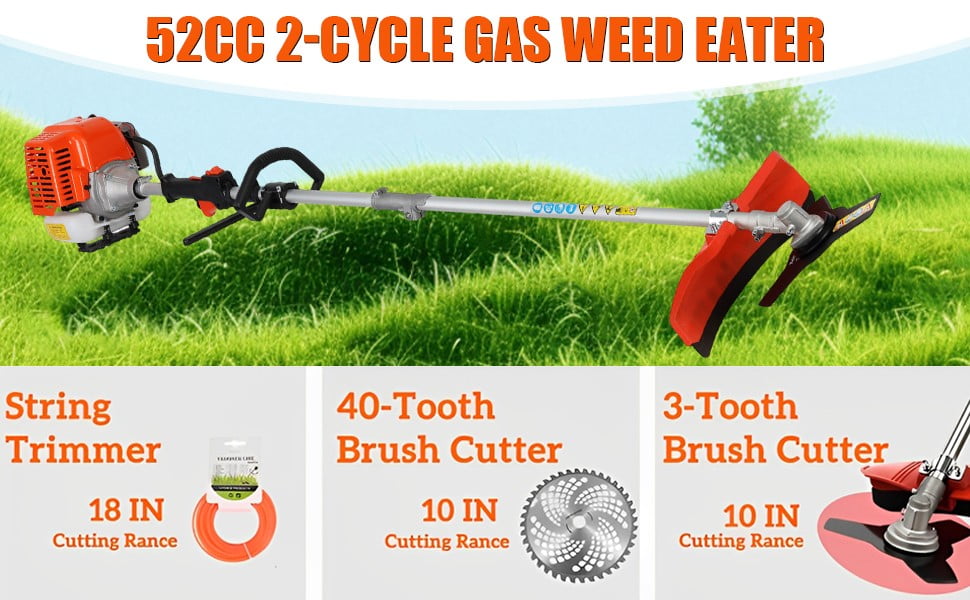 Floseru 2-Stroke Weed Eater, 52cc Gas Weed Wacker 5 in 1 Gas String Trimmer Multi Functional Garden Trimming Tools with Rubber Handle & Shoulder Strap Brush Cutter for Lawn, Garden and Yard