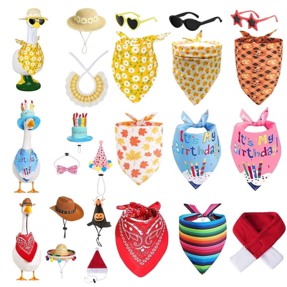 9 Set Holiday Porch Goose Outfits, All Seasons Bundle with Bandanas,Hat,Sunglasses,Bow Tie for Goose Patio Yard Lawn Decor