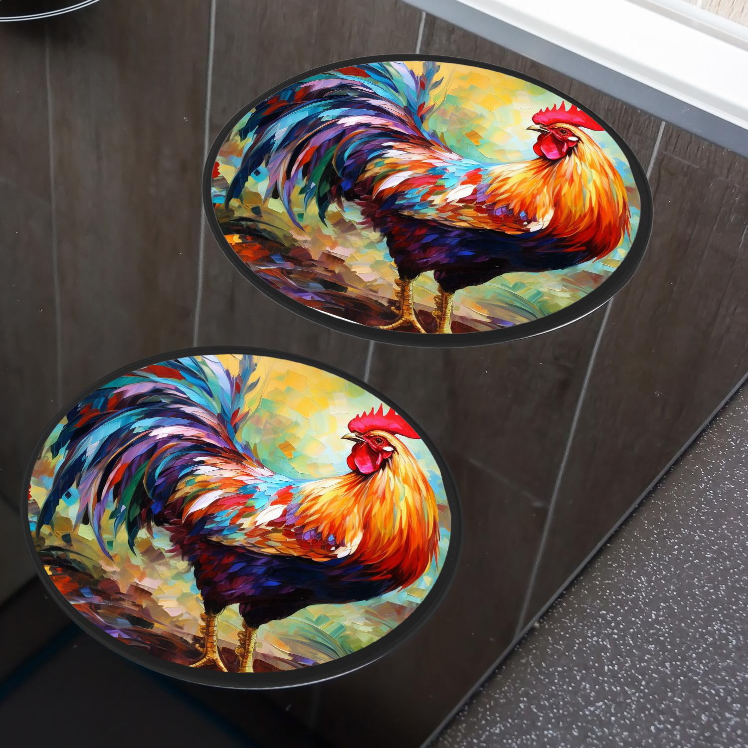 Metal Stove Burner Covers 4 Pcs Decorative Gas Stove Burner Cover 8Inch And 10Inch ,Rooster Art Oil Painting Graceful Drawing, for Home Decor Cooktop Decorative