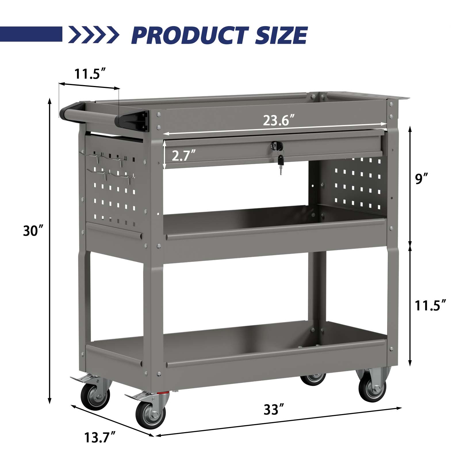 Odaof Big Tool Cart, 4-Wheel Tool Cart, Rolling Tool Cart, Big Tool Storage Cart, Tool Cart with Ball-Bearing Slides, Tool Cart & Tool Chest for Garage and Warehouse-Gray