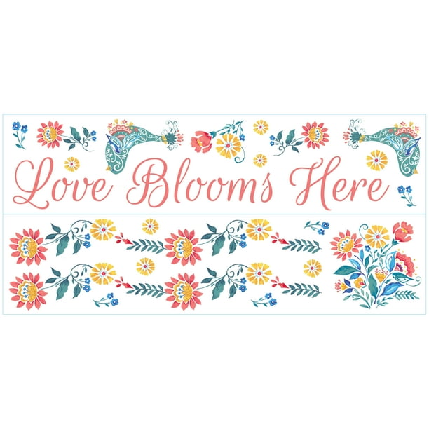 The Pioneer Woman Love Blooms Here 23Piece Peel and Stick Wall Decals