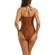 thumbnail image 3 of Bañador de Una Pieza con Corte Halter y Cuerda Ajustable para Mujeres, Escote en V, Monokini, Traje de Baño, Café M, 3 of 5