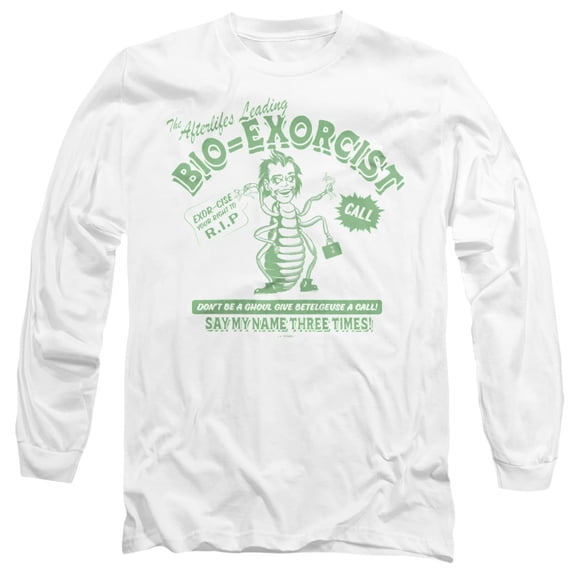 Beetlejuice Beetlejuice Bio Exorcist Unisex Adult Long-Sleeve T Shirt, White, Large
