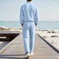 thumbnail image 6 of LEKWK 2 Piece Casual Set for Men Long Sleeve Button Down Shirt and Drawstring Pants Lightweight Breathable Sleepwear Summer Casual Lounge Outfit Sky Blue M, 6 of 6