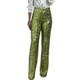 thumbnail image 5 of Quixlent Women Sequins Long Pants High Waist Slim Fit Shining Trousers Solid Color Elastic Flared Pants Streetwear, 5 of 8