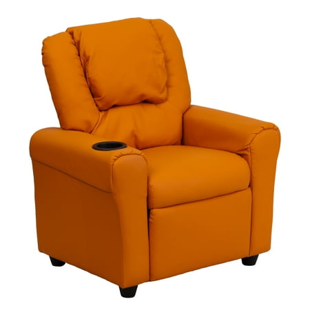 Flash Furniture Contemporary Orange Vinyl Kids Recliner with Cup Holder and Headrest