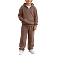 thumbnail image 2 of SERTGUTR Boys' Waffle Knit Hoodie Pullover Quarter Zip Kangaroo Pocket Elastic Waist Sweatpants 2 Piece Set Relaxed Fit Warm Winter School Outdoor Wear, 2 of 9