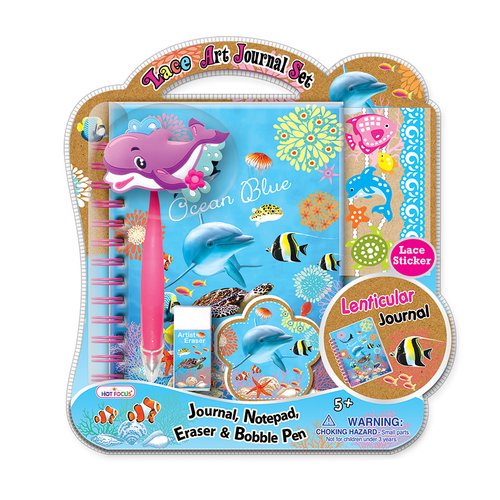 Hot Focus 3D Lace Art Journal Set with Bobble Pen, Ocean Blue