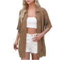thumbnail image 1 of Manga Corta Cardigan Botón de Solapa Suelto de Punto Suéter Superior, Casual Cardigan de Manga Corta para las Mujeres Capa de Moda, 1 of 6