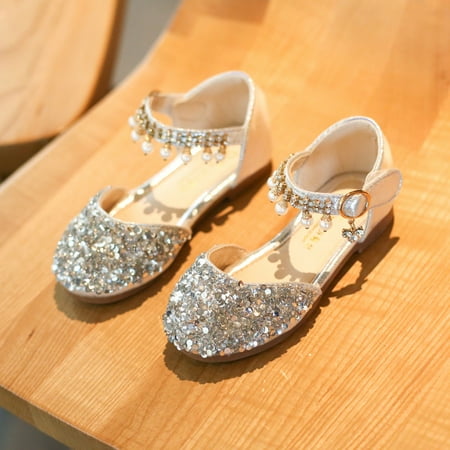 Floleo Clearance Toddler Kids Baby Girls Pearl Crystal Sequins Party Princess Shoes Sandals