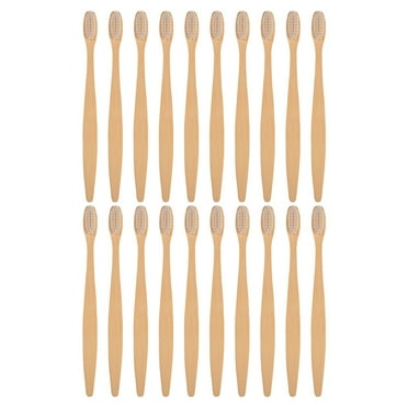 Acdanc 20 Pieces Toothbrush for Adults and Kids,Biodegradable Tooth Brush for Hotel Use,Eco-Friendly Bamboo Toothbrushes Set,Beige