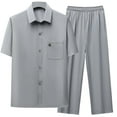 thumbnail image 3 of Men's Summer Casual Short Sleeve Turndown Collar Shirt Tops Set Regular Fit Loose Outfits for Beach Vacation Golf Travel Streetwear Modern Fashion Essential | AESTIVO,Gray L, 3 of 9