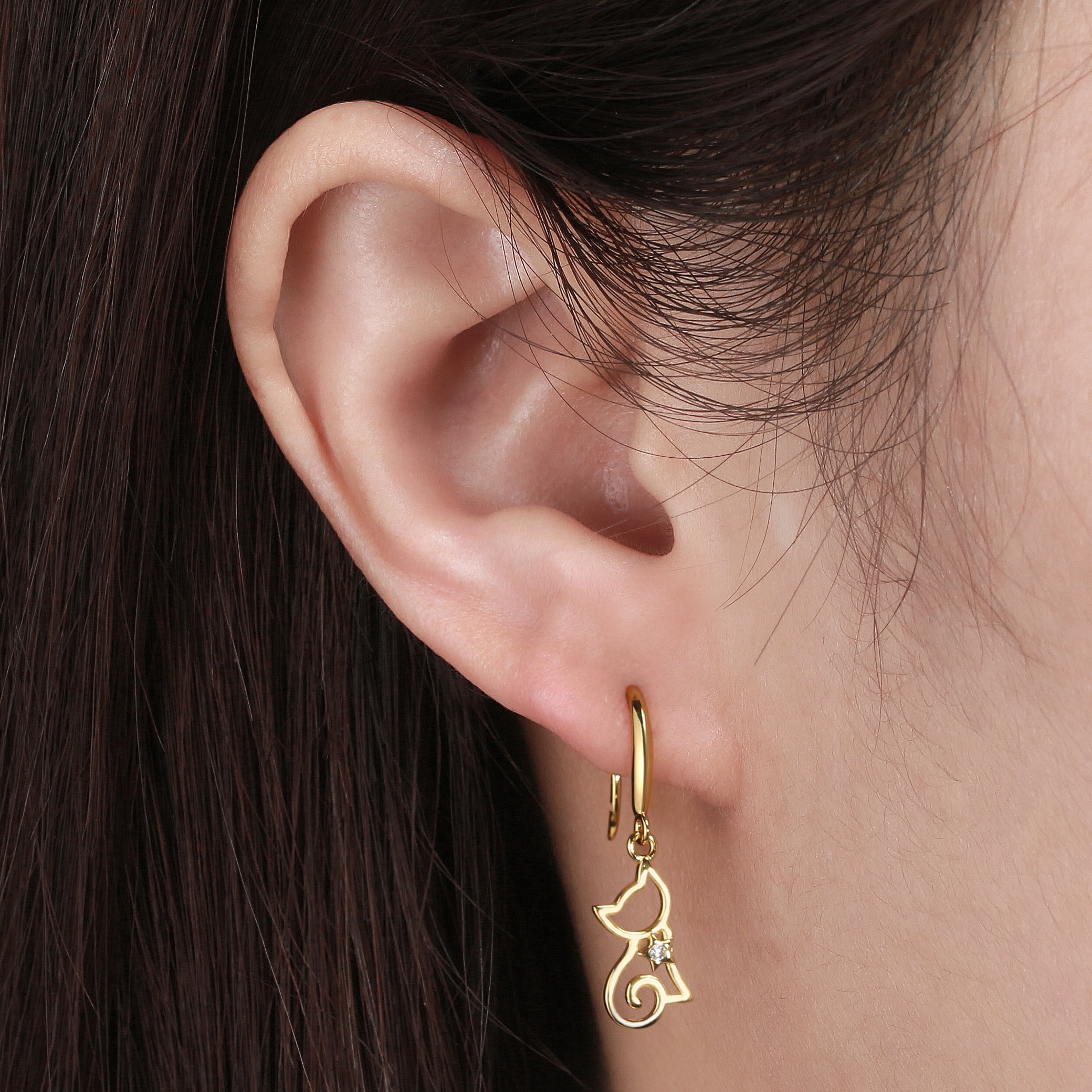 Kitty Cat Hook Dangle Earrings for Women Sterling Silver Ginger Lyne Collection