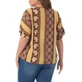 thumbnail image 3 of Agnes Orinda Women's Plus Size Summer Tops Boho Drawstring Tassel V Neck Short Sleeve Floral Printed Casual Blouses 2X Brown, 3 of 6