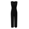 thumbnail image 4 of Women's V Neck Wide Leg Sleeveless Belted Jumpsuit Long Pants Rompers Rompers And Jumpsuits plus All plus Size Jumpsuit for Women Casual Jumpsuit plus Size Jumpsuits Wear for plus Size Womens, 4 of 5