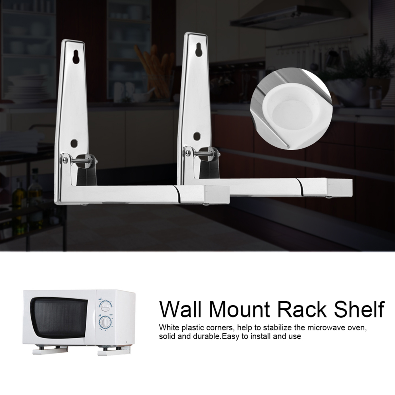 Garosa Microwave Oven Bracket Wall Mount Rack Shelf Wall Mount Space Saving Bracket Stainless Shelf Rack Microwave Oven Shelf