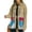 Khaki, variant on Women'S Loose Lapel Long-Sleeved Denim Patchwork Jacket Retro Raw Edge Mid-Length Jacket Retro Green S