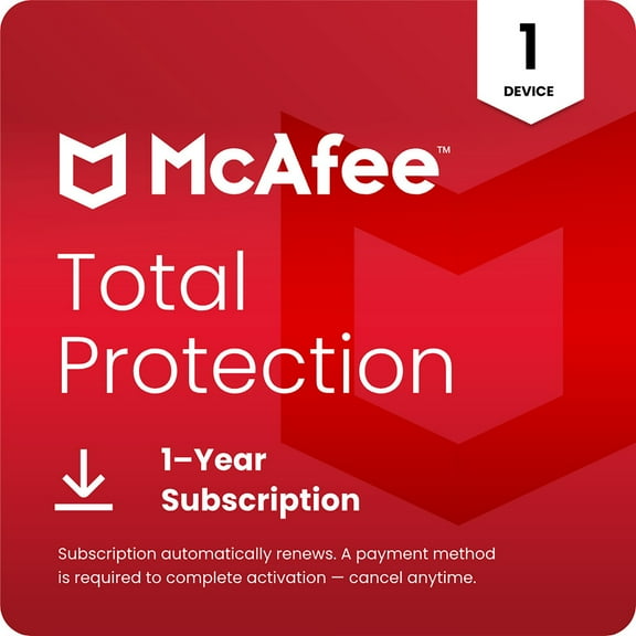 McAfee Total Protection (Windows, macOS, Android, iOS, ChromeOS) 2026 | 1 Device | Includes Antivirus, Scam Protection, Secure VPN | 1-Year Subscription with Auto-Renewal | Digital Download