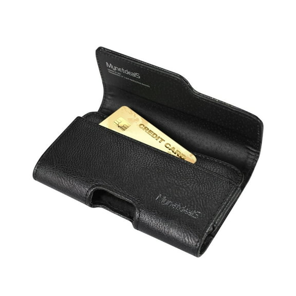 iPhone 8 Plus Case, Horizontal Leather Carrying Case Pouch Holster Wallet for iPhone 8/ 7/ 6S/ 6 Plus (5.5 Inch) - w/ Card Cash Holder, (Plus Size Fits Phone w/ Slim Hybrid Otterbox Cover On)